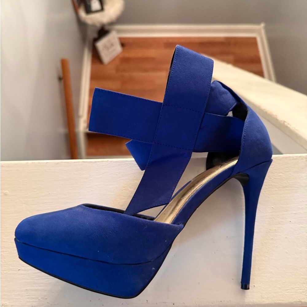 Blue Women’s Platform Stiletto Heels with Crisscross Straps